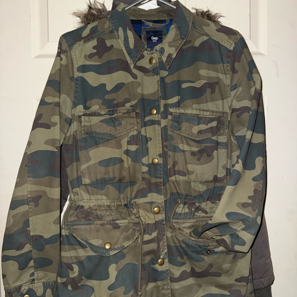 GAP Camouflage Jacket with Blue Plaid Lining